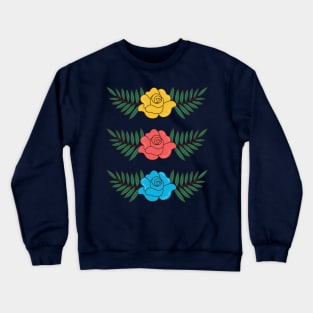 Red Blue and Yellow Roses Flower - Floral Greenery Christmas Wreath Crewneck Sweatshirt